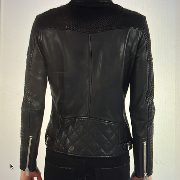 Diesel RAMBO black band collar leather Jacket- men, size: large - Picture 3 of 15